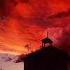 N.D. badlands_schoolhouse_sunset